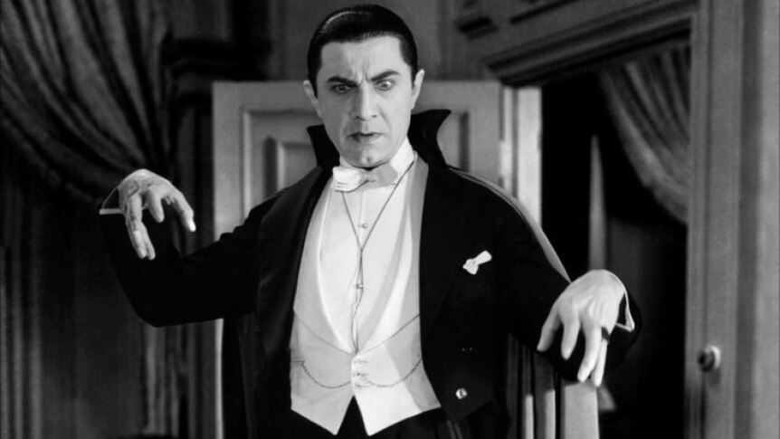 A black and white image of Dracula, as portrayed in a classic Hollywood film.