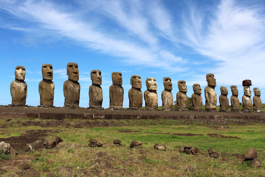 Fifteen moai at Ahu Tongariki.
