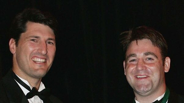 John Eales, left, and John Eales Medal winner, David Lyons