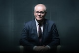 An edited portrait of Scott Morrison against a dark background.