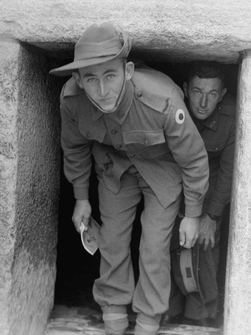 Australian soldiers exiting the Church of the Nativity in Bethlehem in the early 1940s