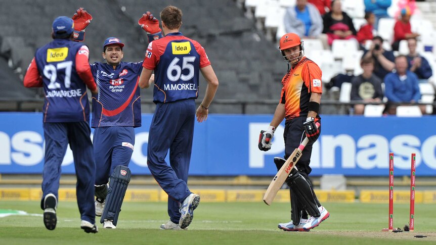 Limp performance ... Perth's Herschelle Gibbs looks on after being skittled by compatriot Morne Morkel.