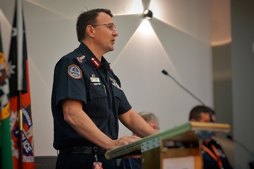 Police Commissioner Reece Kershaw speaks at the meeting