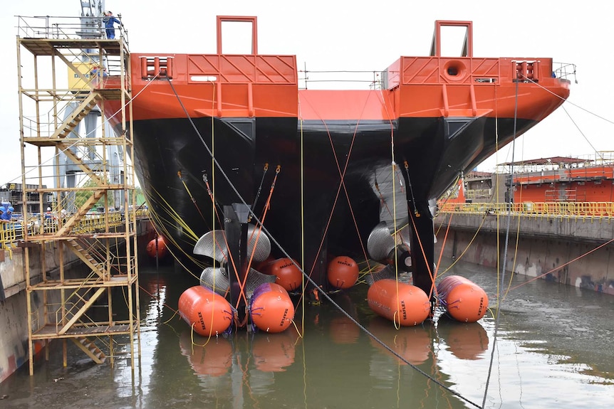 Buoyancy bags at the stern of Nuyina.