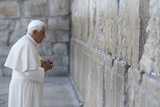 Pope Benedict XVI prays at the Western Wall in Jerusalem's Old City