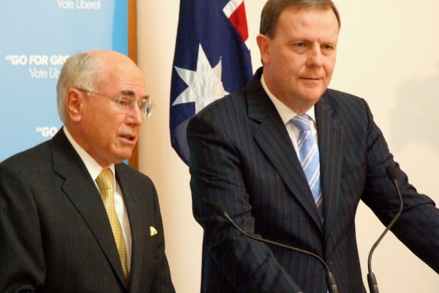 John Howard and Peter Costello during a press conference