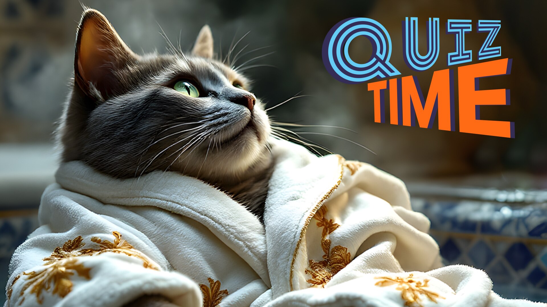 An AI generated cat in a spa gown relaxing in a hot tub.