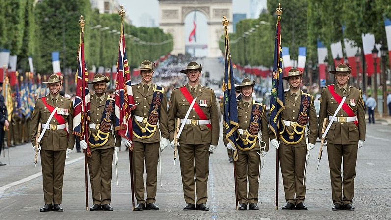 Australia's Federation Guard leads a march in Paris