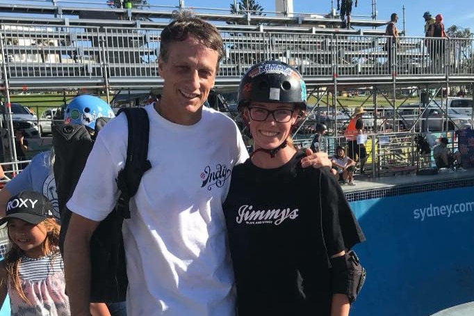 Grace Cochrane with Tony Hawk