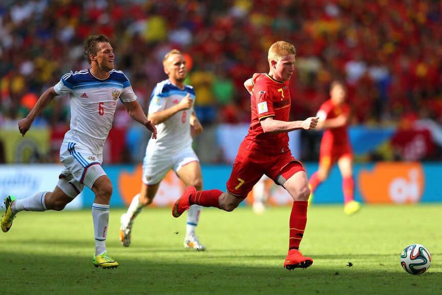 Belgium's Kevin de Bruyne controls the ball against Russia at World Cup 2014