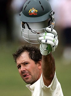 Ricky Ponting raises his helmet after scoring second ton at Kingsmead