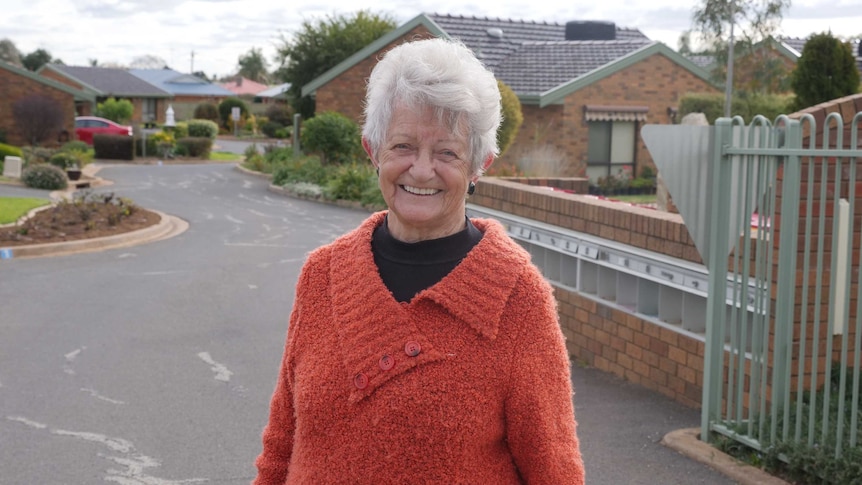 Swan Hill resident Margaret Cooper standing in front her home court