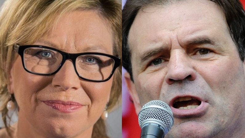Portrait images of Rosie Batty and John Setka are placed alongside each other.
