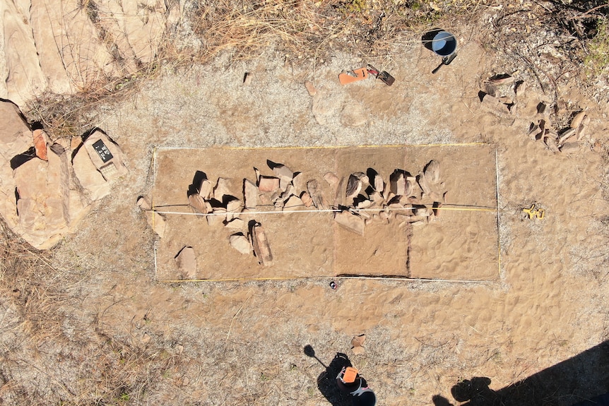 A drone shot of an archaeological dig.