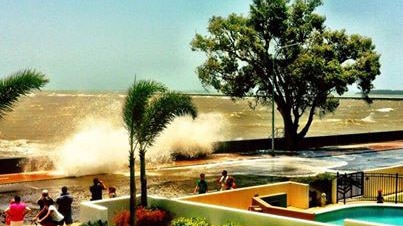 The high tide and strong winds forced the closure of the Esplanade in Hervey Bay on Saturday.