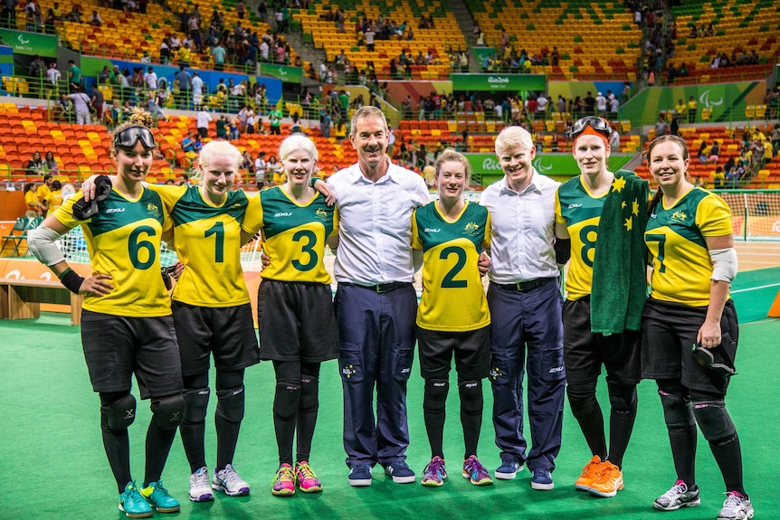 The Australian women's goalball team at the 2016 Paralympic Games in Rio.