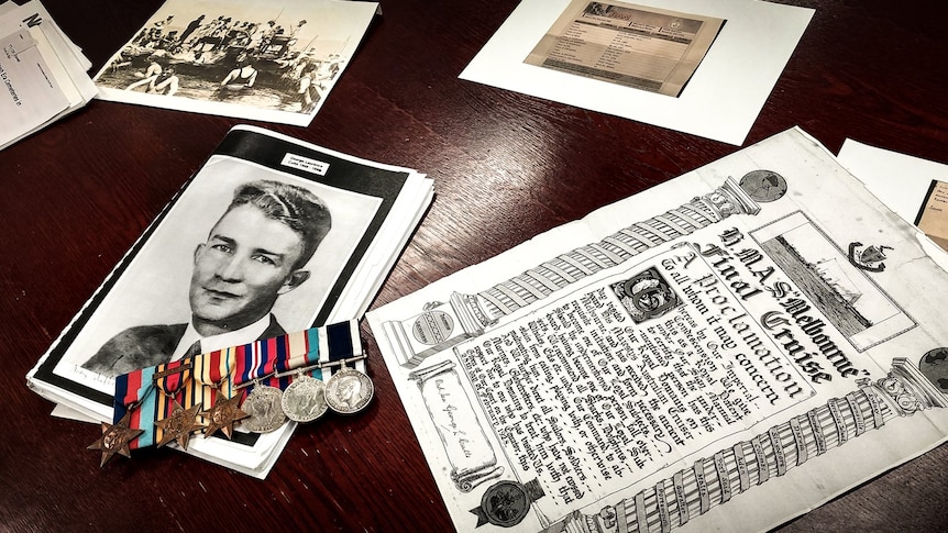 medals and historic papers on desk