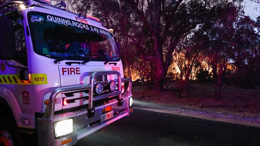 A fire truck from the Quinns Rocks station at the Yanchep blaze.
