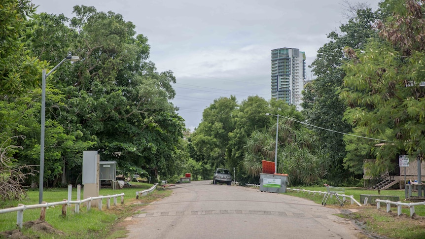 View down the street of One Mile Dam camp