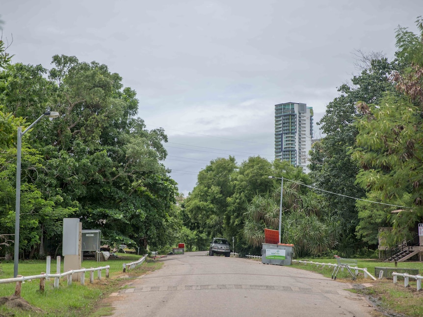 View down the street of One Mile Dam camp