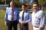 Gympie Mayor Ron Dyne, Qld Community Recovery and Resilience Minister David Crisafulli, and Member for Gympie David Gibson