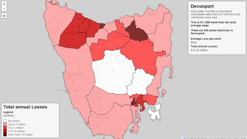 Interactive map of the cost of pokies