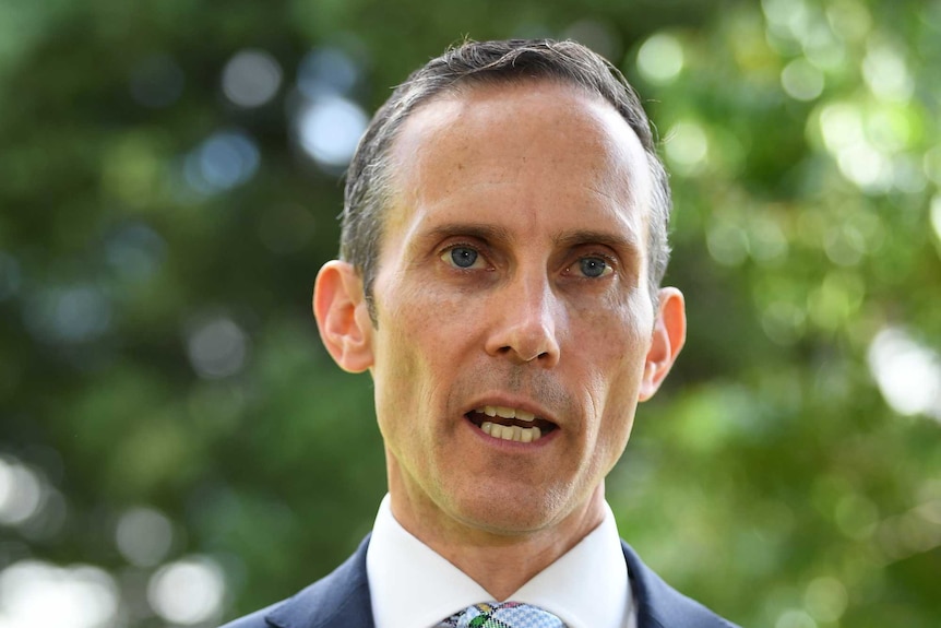 Shadow Assistant Treasurer Andrew Leigh speaks to the media outside