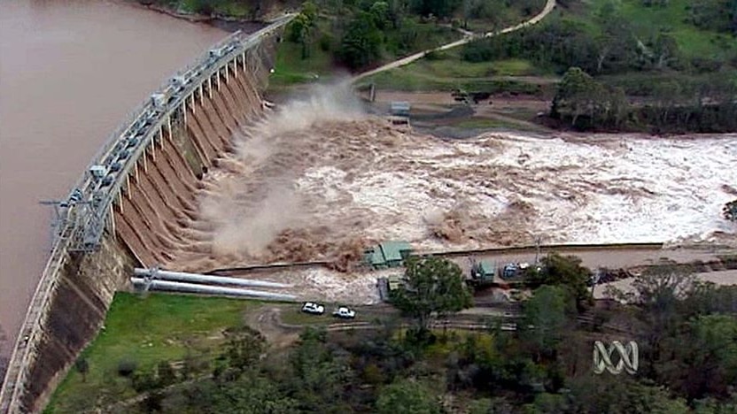 The spillway at Glenmaggie Dam in central Gippsland has overflowed.