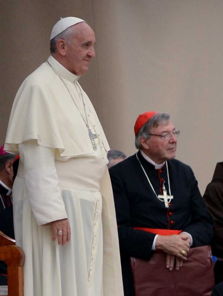 Pope Francis addresses cardinals next to George Pell