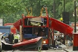 A double-decker bus was destroyed by a blast.