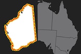 A map of Australia with WA broken off and surrounded by a yellow and red dotted line.