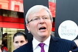 Kevin Rudd holds a press conference in Brisbane City
