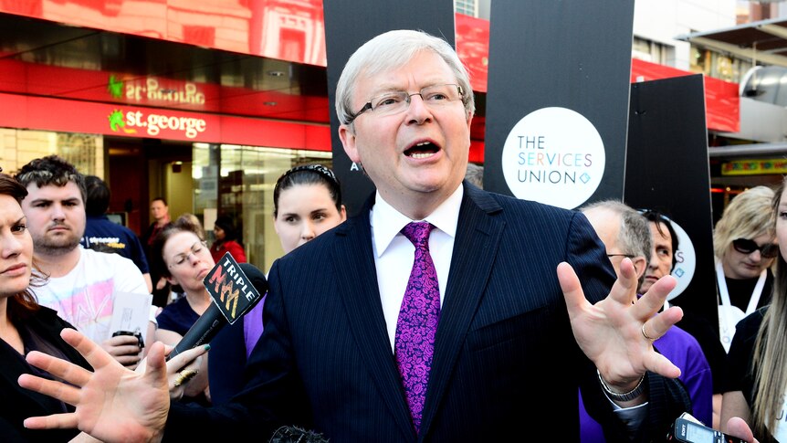 Kevin Rudd holds a press conference in Brisbane City