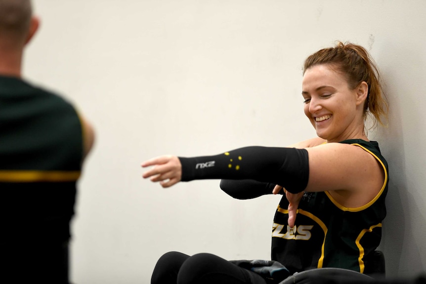 Wheelchair rugby player Shae Graham at training with the Australian Steelers.