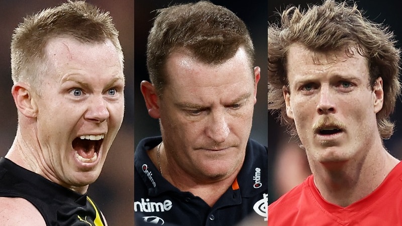 A composite image of Jack Riewoldt, Michael Voss and Nick Blakey