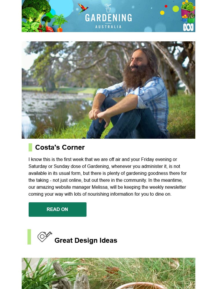 Screen shot of the Gardening Australia e-newsletter