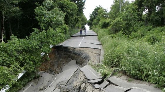 Road wrecked by earthquake