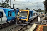 A derailed train at Hurstbridge Station in Melbourne's north-east, on November 11, 2015.