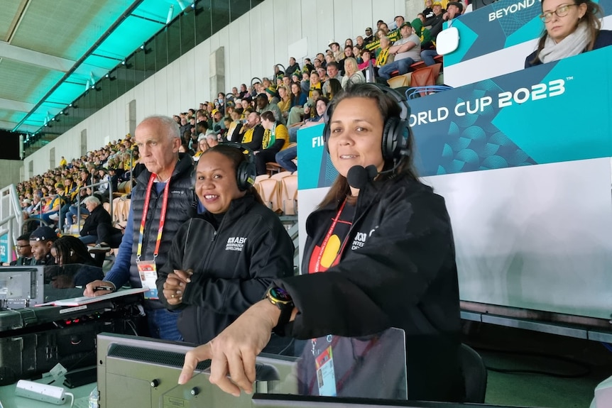 Indigenous woman giving sports commentary