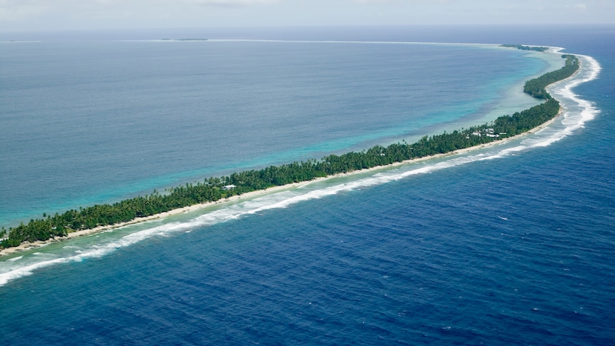 An aerial shot of a narrow island