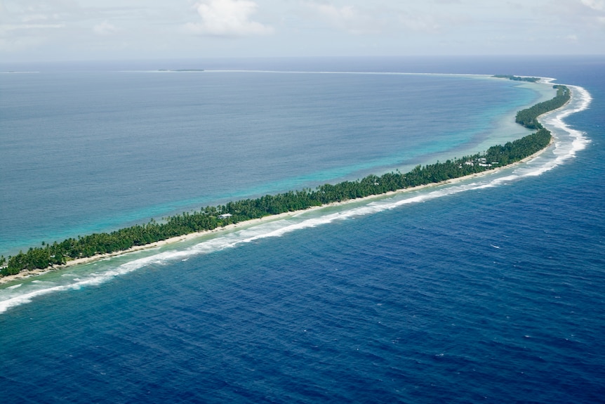 An aerial shot of a narrow island