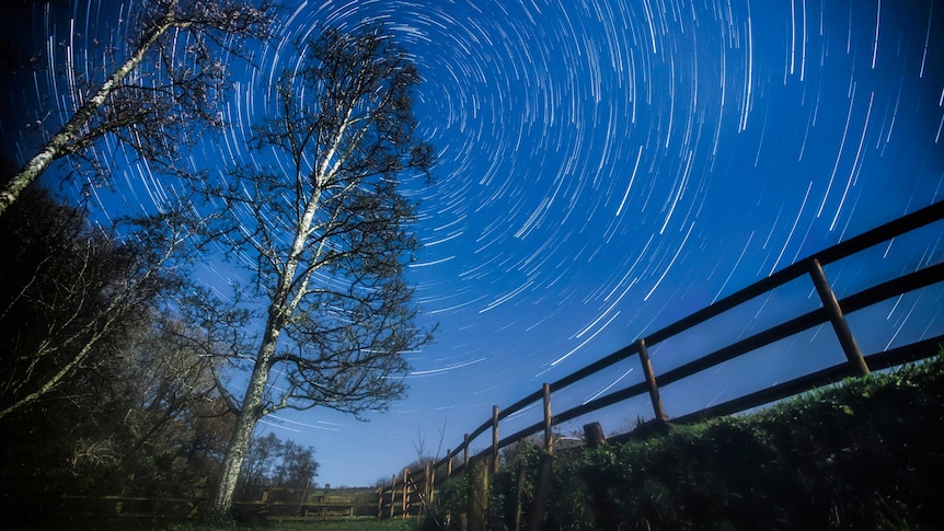 Long exposure of star trails in the night sky