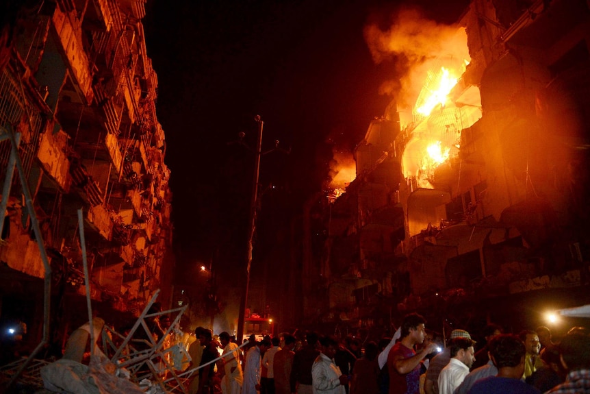 Aftermath of bomb blast in Karachi.