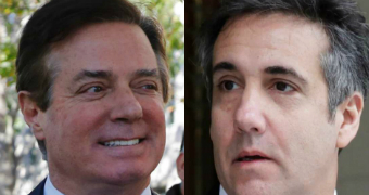 Composite image of headshots of Paul Manafort (left) and Michael Cohen.