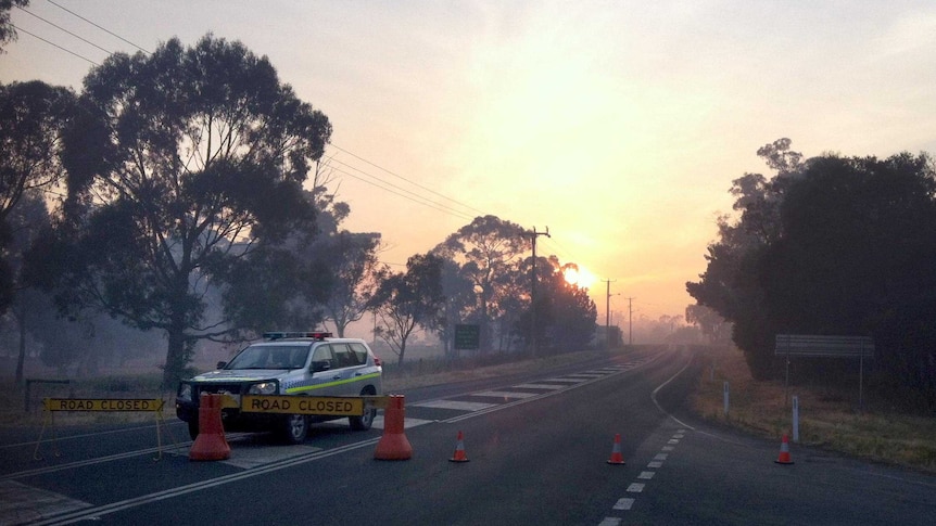 Road blocked at Forcett during the January bushfires