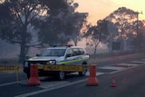 Police road block at Forcett during the bushfires on the Tasman Peninsula.