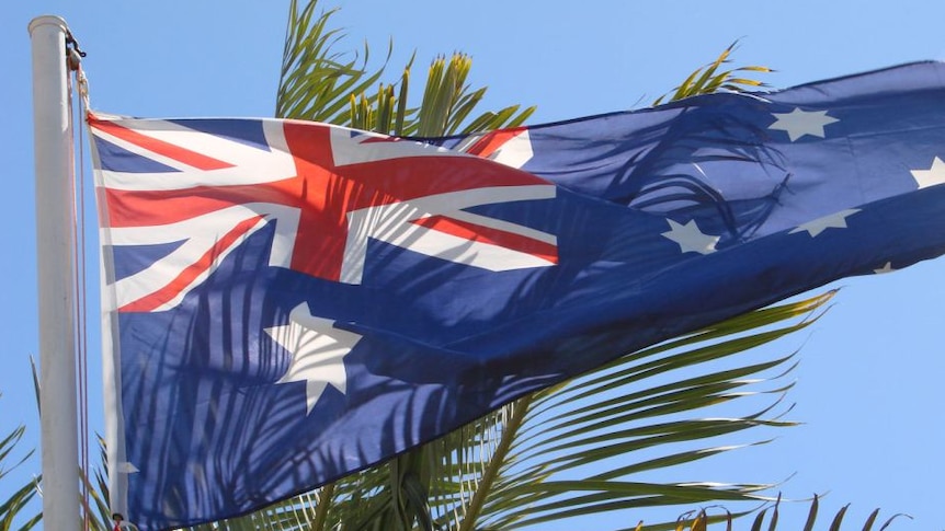 Australian flag flying in the wind