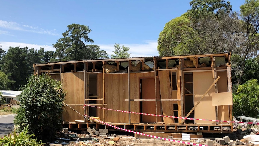 A partially demolished home at Wantirna Caravan Park