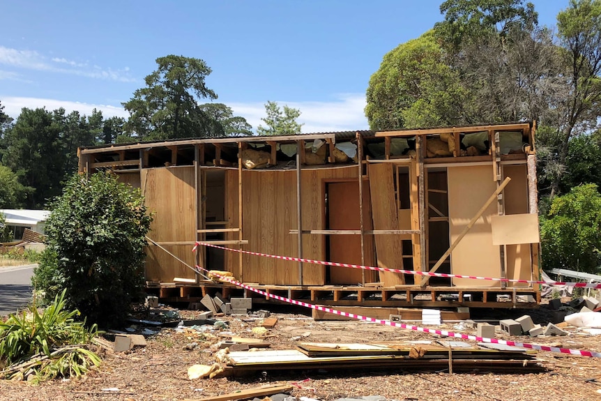 A partially demolished home at Wantirna Caravan Park