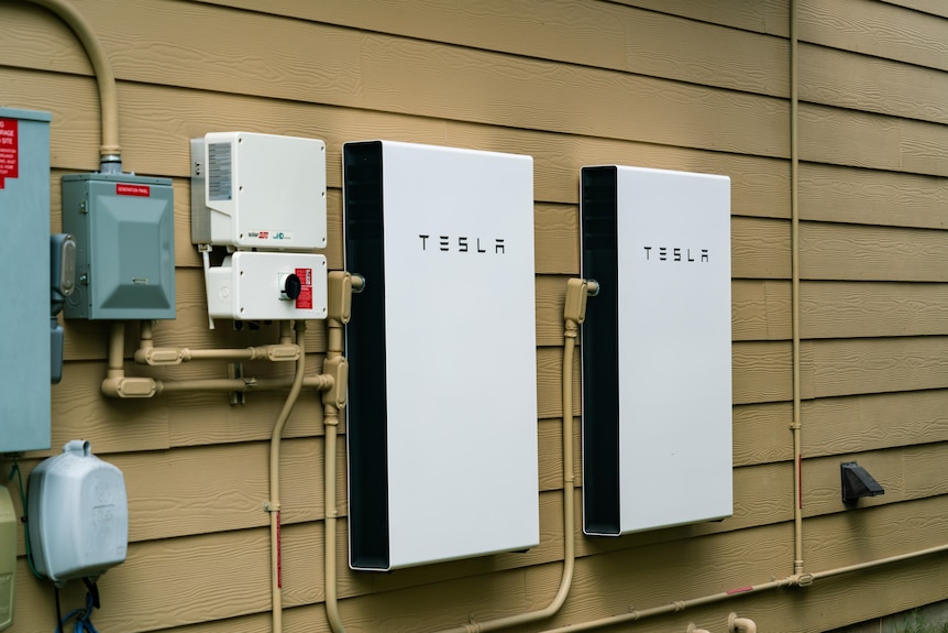 A pair of Tesla Powerwalls installed at a home